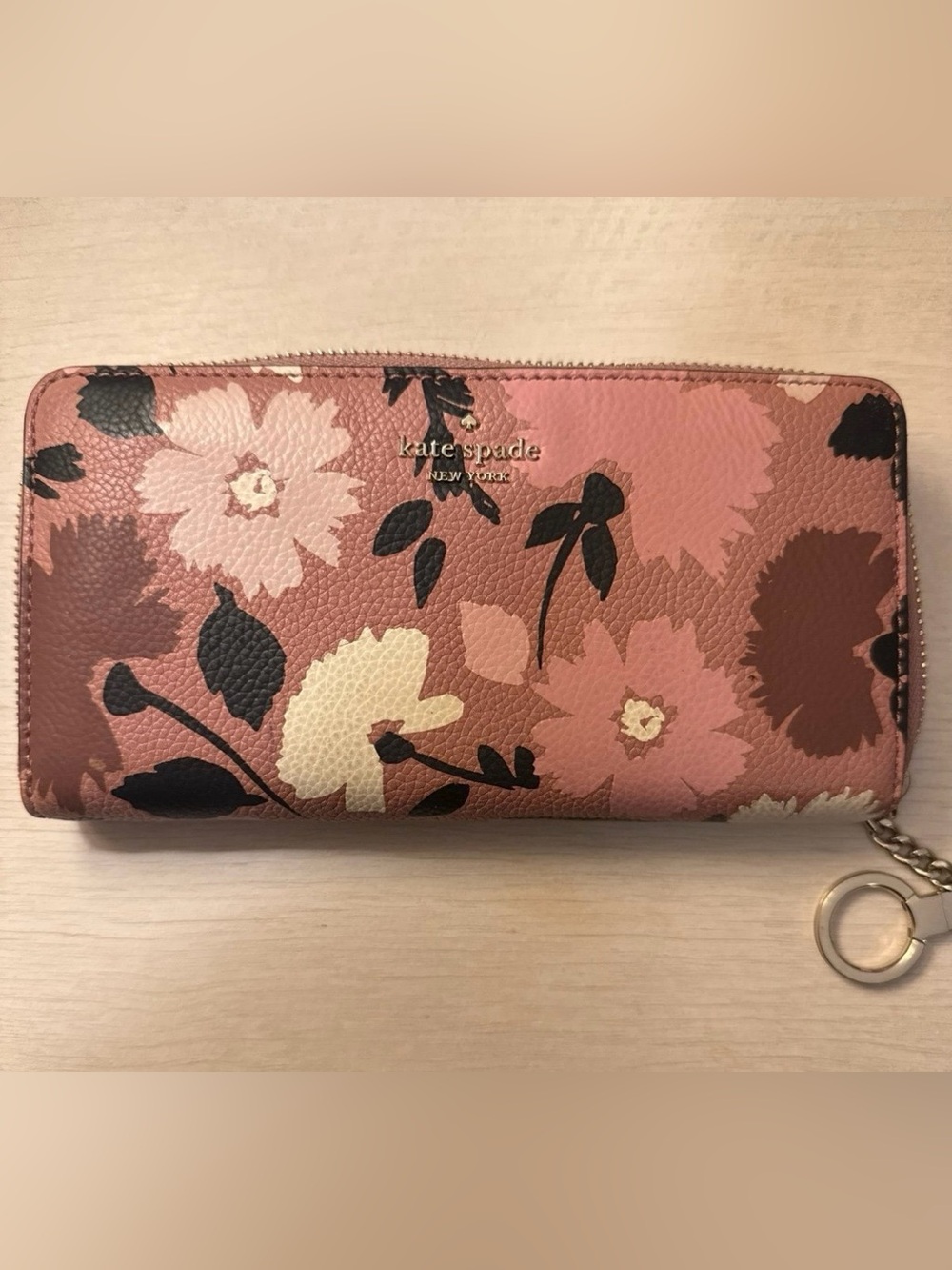 kate spade Floral Zip Around Wallet in Pink and Black